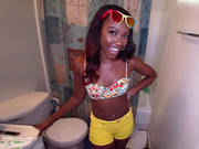 Cute Black Chick Chanell Heart Showing Us Her New Bathroom